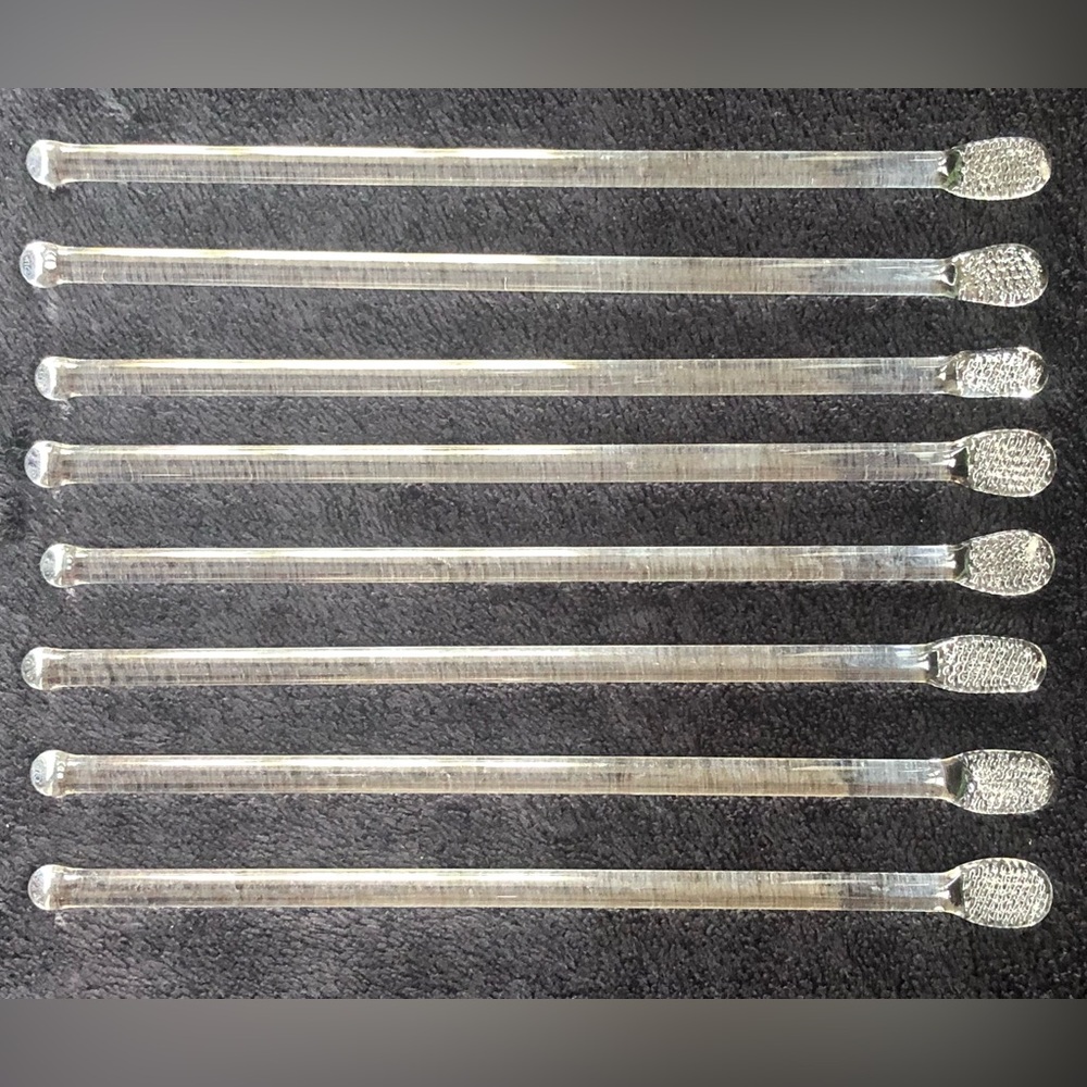 Lot Of 8 Vintage Clear Glass Rod Swizzle Sticks Drink Stirrers 6”
